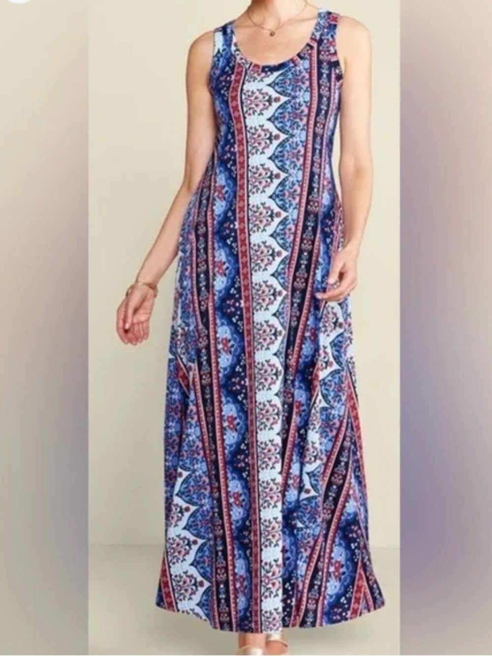 Soft Surroundings Santiago Tank Maxi Dress S Blue Moroccan Floral Cotton Modal